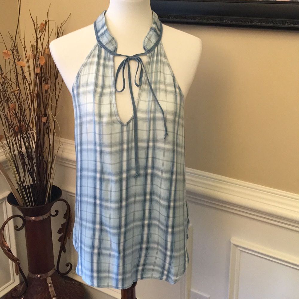 Cloth & Stone Plaid Tie Neck Halter Sz L